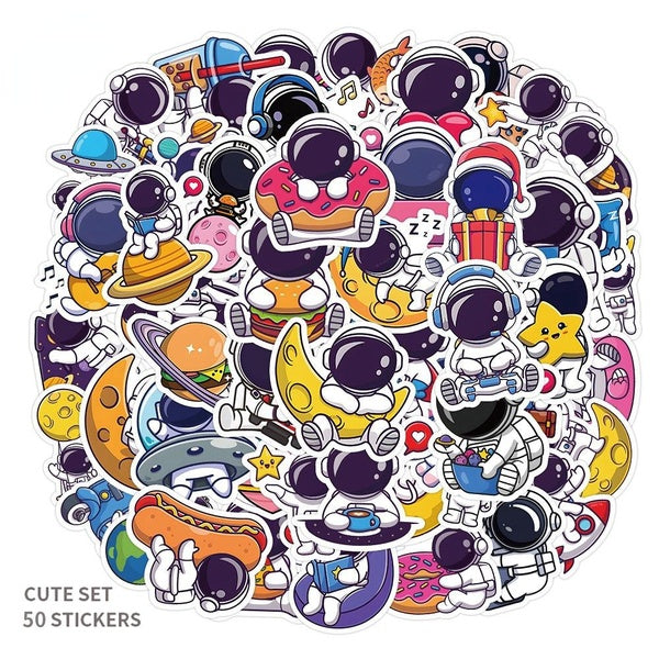 10-50Pcs Cute Cartoon Astronaut Sticker Moon Rocket Universe Space Man Graffiti Stickers for DIY Luggage Laptop Skateboard Motorcycle Bicycle Sticker