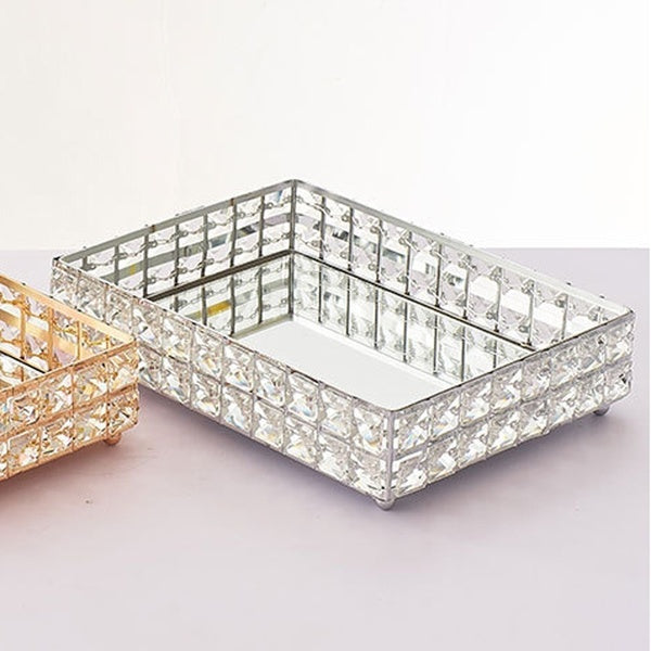Crystal Rectangle Mirrored Tray Cosmetic Vanity Tray Jewelry Organizer Tray Silver - Gold Decorative Tray for Wedding Home Decoration