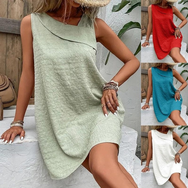 Fashion Casual Sleeveless A-line Skirts Women's Summer Loose Jacquard Dress Beach Holiday Skirts