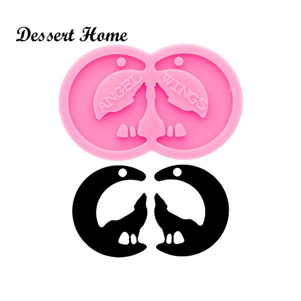 DY0648 Super Glossy Wolf with Moon Earrings Silicone Mould Not Sticky Craft Resin Molds DIY for Epoxy Jewellery Making