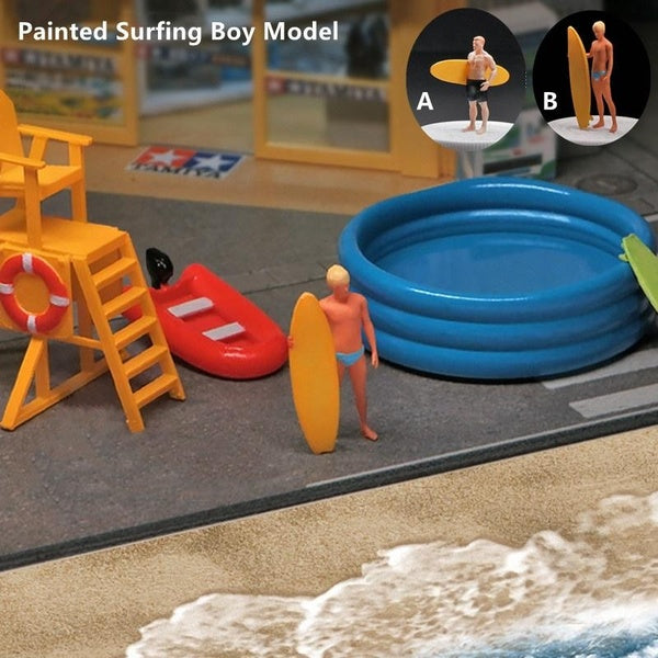 1: 64 Scale Simulation Painted Surfing Boy Colored Model Figure DIY Micro Beach Surfing Resin Figures Model Building Diorama Kit