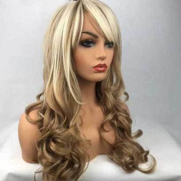 newest fancy style long blonde mix women Wig curly health hair wigs