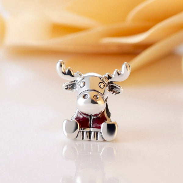 100% solide en argent sterling 925 perle de charme d'orignal canadien convient aux bracelets et colliers de bijoux européens