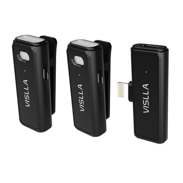 Vislla Microphones sans fil pour iPhone, iPad, microphone cravate sans fil, réduction du bruit intégrée, temps de travail de 6 heures, microphone à r