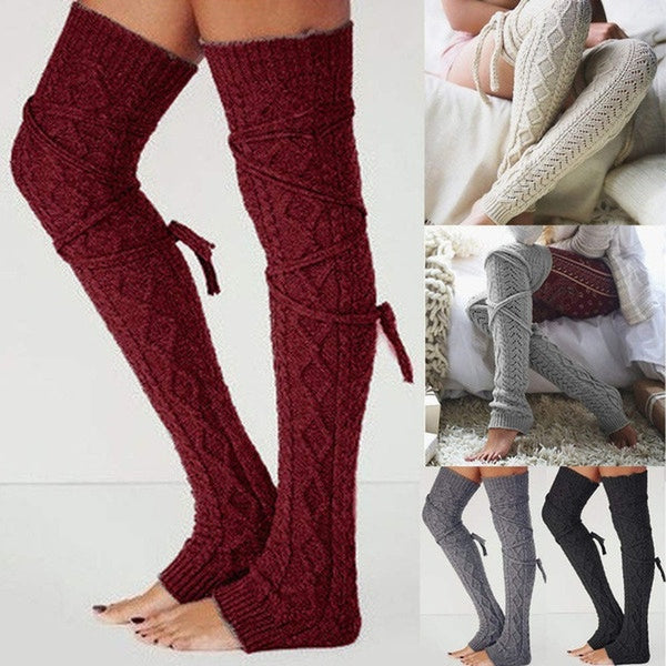 NEW 7 Style Women Knit Over Knee Socks Warm Thigh High Socks Fashion Female Long Stockings Leg Warmer
