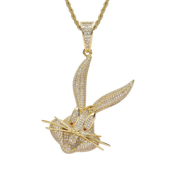 Hip Hop Jewelry Iced Out Cartoon Rabbit Pendant Necklace Gold Plated Bling CZ Simulated Diamond Rapper Chain Necklace Gift Accessories Matron Inn
