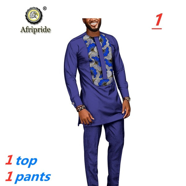 African men suits dashiki clothing print shirts tops+pants with pockets 2 piece set ankara outfits blouse