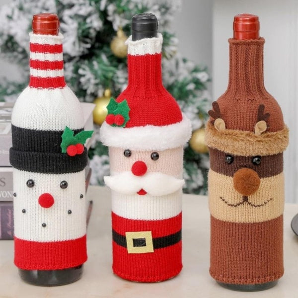 Christmas Decorations Wine Bottle Sleeves Knitted Champagne Bottle Cover Dining Room Festive Scene Decoration Christmas Home Decoration