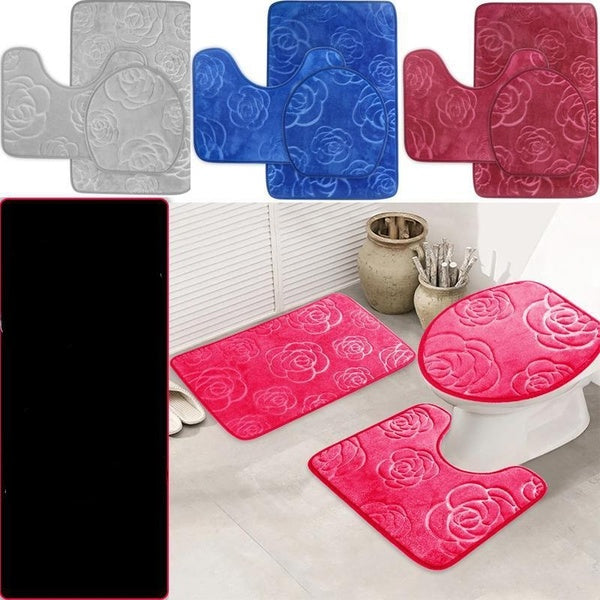 1-3Pcs-set 3D rose Embossing Bathroom Rugs - Memory Foam Bath Mat Set for Bathroom, Non Slip Absorbent Velvet - Fast Drying Bath Mats - Bathroom Rug
