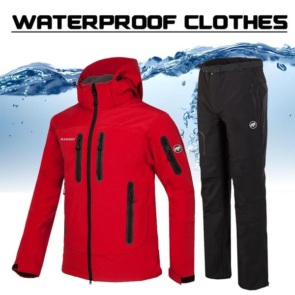 Hiking Jackets Men Waterproof Pants Hooded Windbreaker Outdoor Jacket High Quality Camping Hiking Jackets Men Coat Black