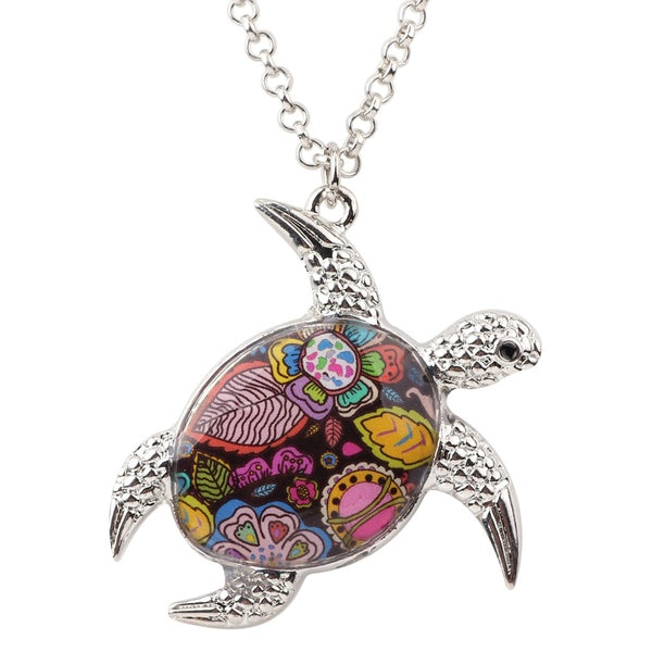 Émail alliage Floral océan tortue tortue collier mer Animal collier tour de cou chaîne bijoux charmes cadeau pour femmes enfants filles accessoire