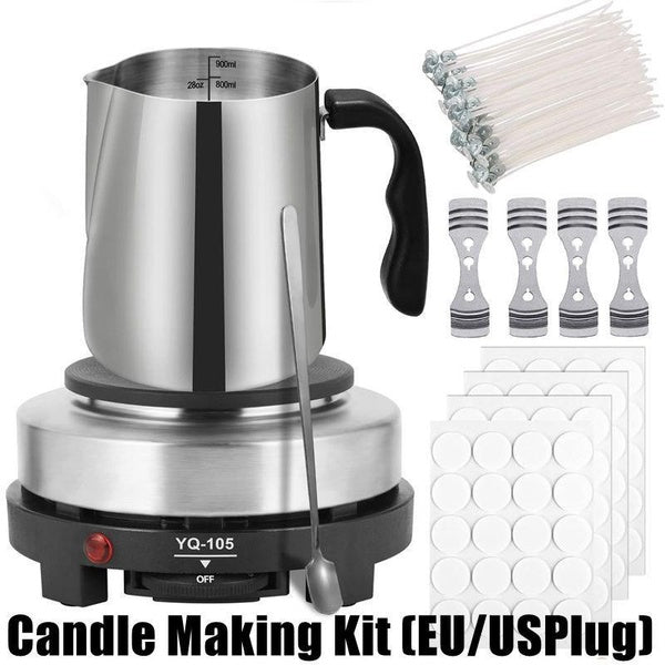 Candle Making Pouring Pot with Electric Hot Plate for Melting Wax, Candle Wax Melting Pot Long Stain Spoon, 60 Pcs Candle Wicks Sticker,50 PCS Candle