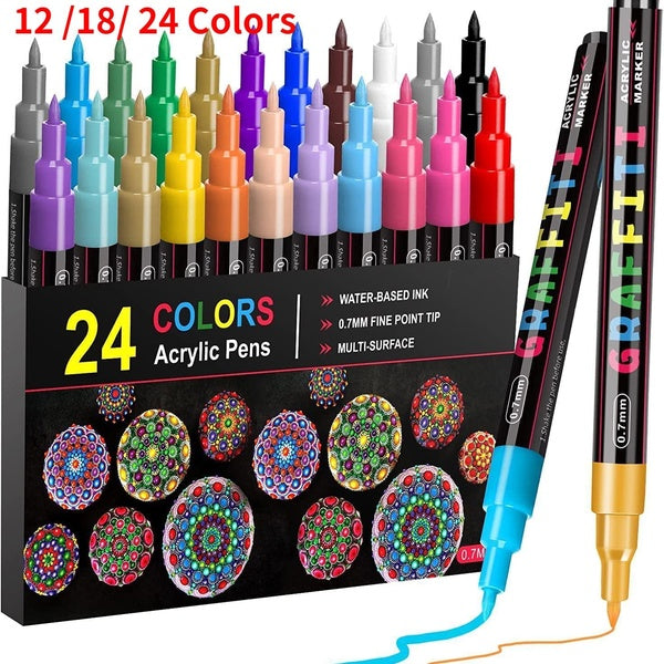 Acrylic Paint Pens, 12 18 24 Colors Acrylic Paint Markers Marker Pens Paint Pens for DIY Craft Projects Waterproof Paint Art Marker for Rock Painting
