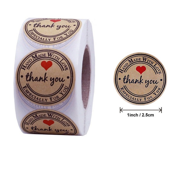 1 inch Paper Label Stickers Thank You for Supporting Our Small Business, Kraft Paper Thank You Stickers, 500 Labels Per Roll