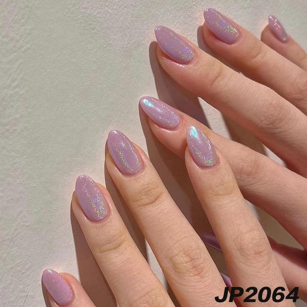 3D Purple Glitter Fake Nails Square Head Pink Sequins Wearable False Nails Sweet Heart Press on Nail Supplies for Womens