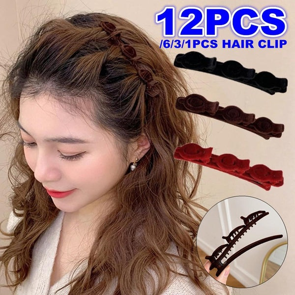 1-3-6-12 pièces femmes filles élégant flocage pince à cheveux tressé épingles à cheveux doux Double couche cheveux décorer Clips frange tenir Barrett