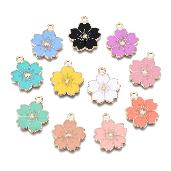 20pcs Enamel Cherry Blossom Alloy Pendant 21x18mm Sakura Flower Charms Diy Earrings Jewelry Making Keychain Crafts Supplies