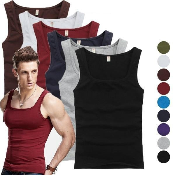 Men Solid Sleeveless Tee Shirt Tank Top Bodybuilding Fitness Racerback Tops Muscle Vest Singlet Athletic Workout Gym Undershirt