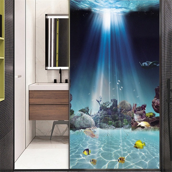 Window Film Frosted Stained Window Film Static Cling No Glue Window Privacy Film Fantasy Seabed Pattern Privacy Window Decals Window Stickers