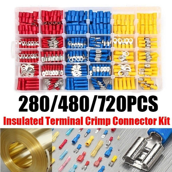 280-480-720PCS Insulated Cable Connector Electrical Wire Assorted Crimp Spade Butt Ring Fork Set Ring Lugs Rolled Terminals Kit
