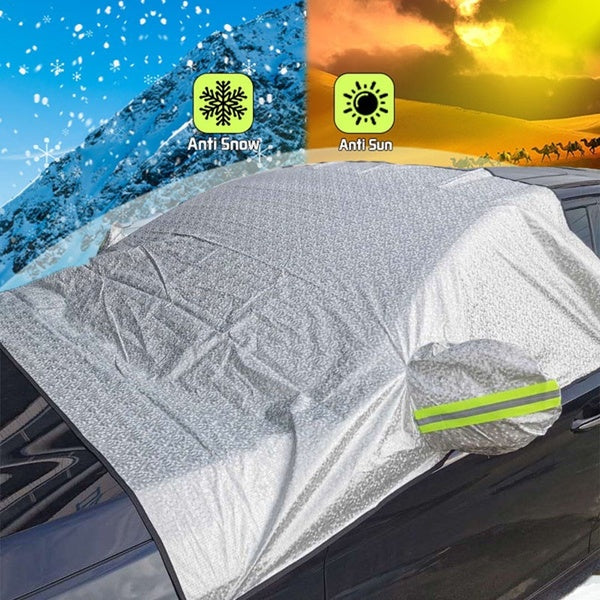 Car Windshield Snow Cover for Car Front Windscreen Ice Cover Protector Waterproof Car Windshield Sun Shade Half Car Cover with Hook and Straps Fit Mo