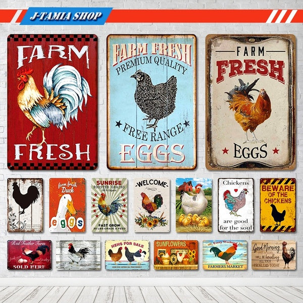 Farm Fresh Chicken Coop Egg Metal Posters Vintage Tin Signs Kitchen Farm Home Wall Decor