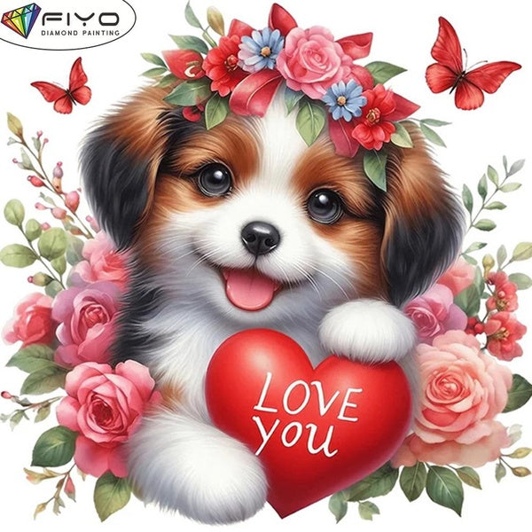 FIYO DIY 5D Cute Dog Diamond Painting Full Drill with Number Kits Home and Kitchen Fashion Mosaic Diamond Painting Canvas Wall Decoration Gift Crafts