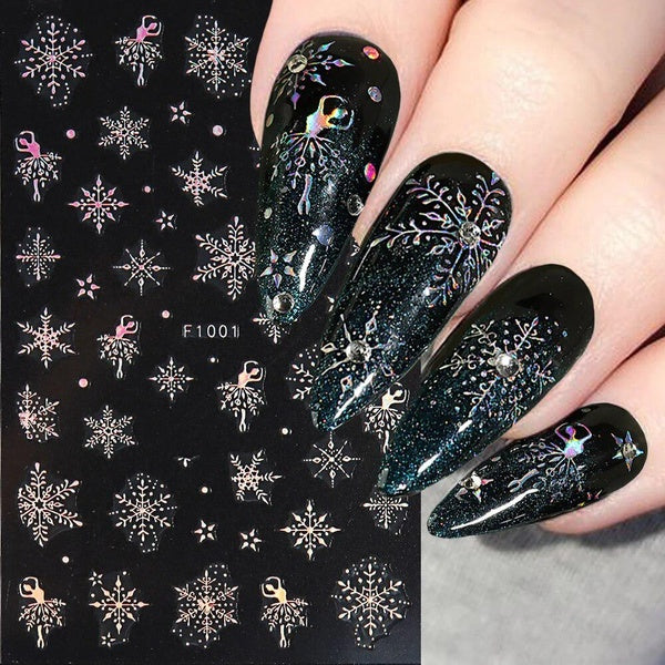 Laser Snowflakes Nail Stickers 3D Holographic Dancer Star Self-adhesive Sliders For Nails Winter New Year Manicure Wraps GLF1001