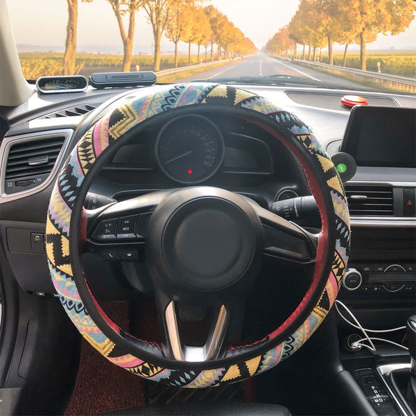 X AUTOHAUX 37-38cm 15 Inch Universal Car Steering Wheel Cover with Multicolor Printing Wave Pattern