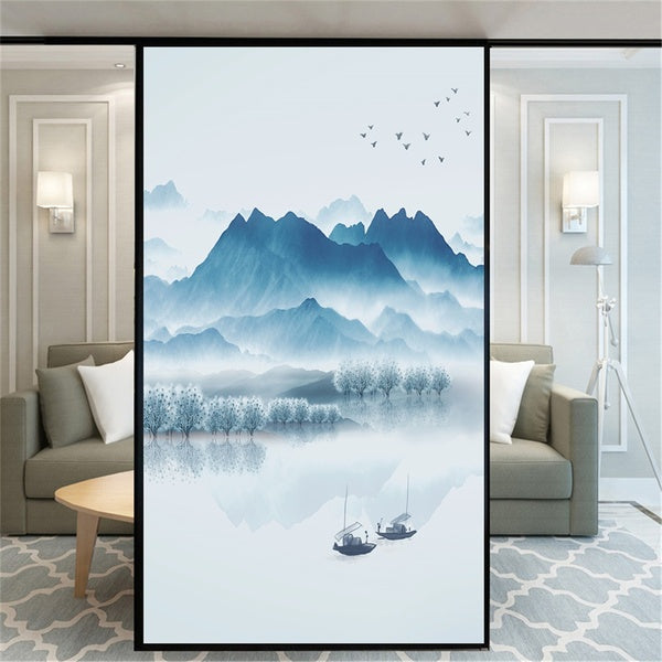 Window Film Privacy Window Treatments No Glue Static Cling Ink Landscape Decorative Window Coverings Window Stickers
