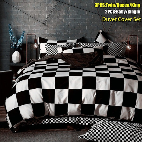 Classical Black and White Checkerboard Bedding Set 2-3PCS Home Textile Bed Linen Duvet Cover Bedclothes Baby Single Twin Queen King Size