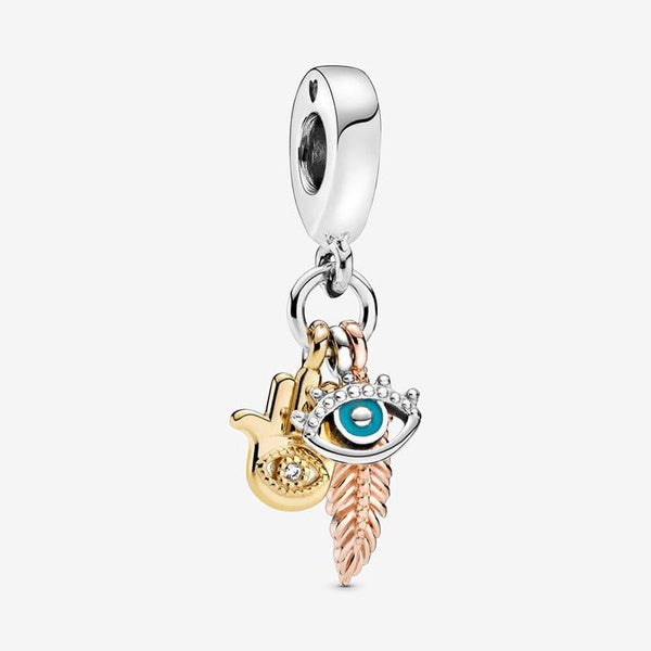 Printemps Vente Chaude925 Perles En Argent Sterling Hamsa All-seeing Eye Plume Charmes fit Original Européen Bracelets Femmes DIY Bijoux