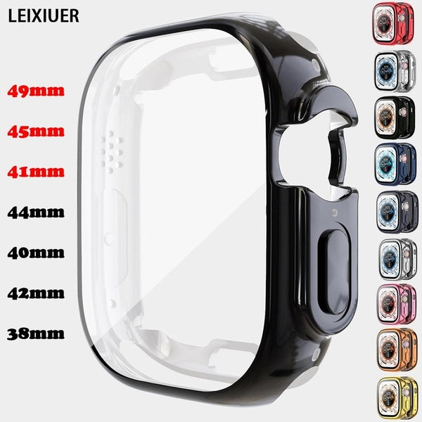 LEIXIUER TPU Case with Film for Apple Watch Ultra 2- Ultra 49mm 9 8 7 41mm 45mm 6 SE 5 44 mm 40mm 42mm 38mm Full All-around Screen Protector Coverage