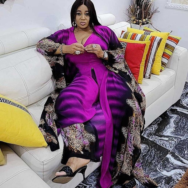 African Clothes for Women Autumn 2021 African Women Printing Two Pieces Sets Long Robes and Pant African Suit