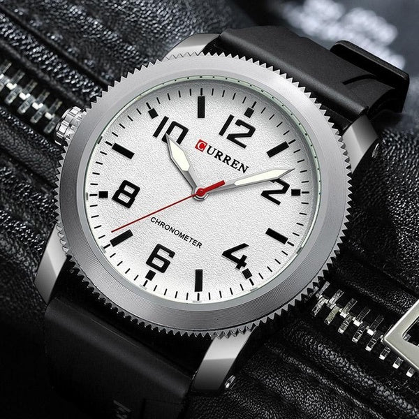 CURREN Hommes Montre Simple Quartz Montre Grand Numéro Cadran Conception Montre-Bracelet Pour Homme 30m Étanche Bracelet En Silicone Militaire Hommes