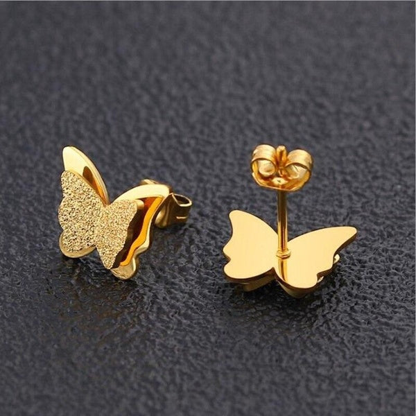 Fine Cute 18K Gold Butterfly Stud Boucles d'oreilles pour les femmes Daily Casual Party Boucles d'oreilles Bijoux