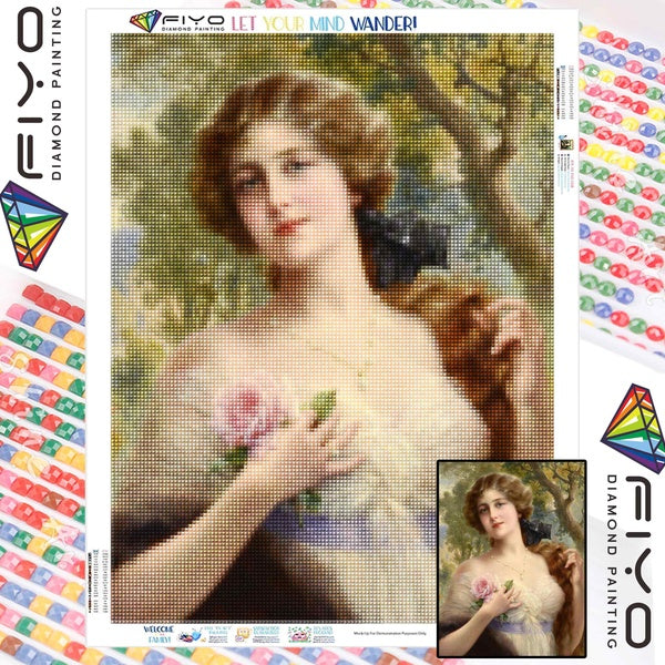 FIYO Women DIY 5D Diamond Painting Full Drill with Number Kits Home and Kitchen Fashion Mosaic Diamond Painting Canvas Wall Decoration Gift Crafts fo