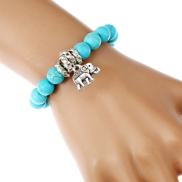 Bracelet perlé de perles de turquoise de bijoux de mode avec le bracelet de poignet de charme d'éléphant