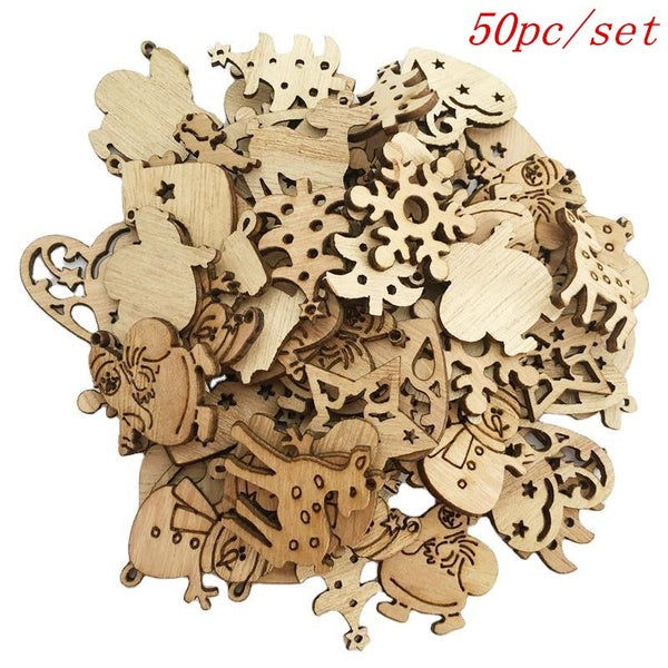 50Pcs-Set Merry Christmas Wooden Baubles Tags Christmas Tree Decorations Art Craft Ornaments Christmas DIY New Year Decors Toys Set