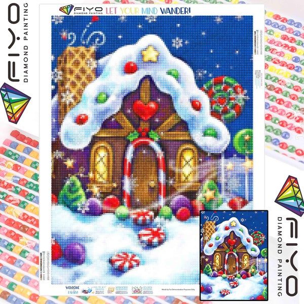 FIYO Cartoon House Diamond Painting Kits For Adults DIY 5D Diamond Mosaic Diamond Painting Home and Kitchen Fashion Canvas Pictures Wall Decoration G