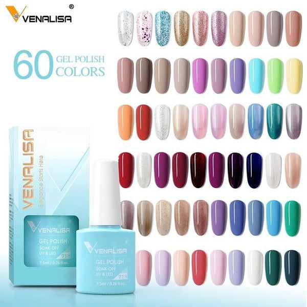 Venalisa 7.5ml Nail Gel Polish Glitter Color Gel Soak Off UV LED 60 Colors