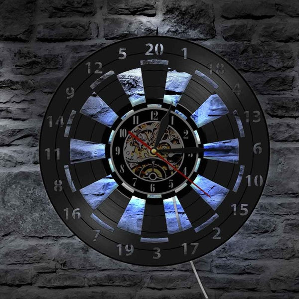 Darts Game Dart Board Wall Clock Mancave Game Room Bar Pub Wall Decor Arrow Target Aim Game Bullseyes Vinyl Record Wall Clock