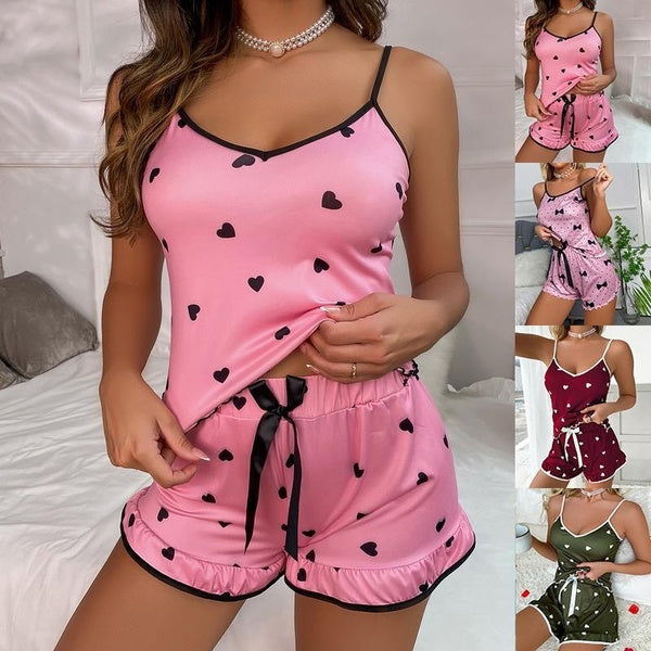 Women Milk Silk Pajama Set 2 Piece Outfit Spaghetti Strap Sleepwear Cami Shorts Set Nightwear