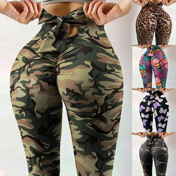 Leggings skinny taille haute pour femmes, pantalons de yoga sport skinny Bowknot Design Leggings Gym Leggings