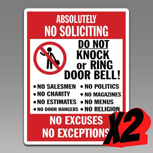 2Pack No Soliciting Sign Sticker Absolutely No Soliciting Warning Decal Sticker for Home Office Window Door Wall Vinyl Decal Sticker