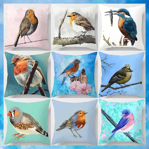 Petite bird printing square pillowcase, used for home decoration, car sofa cushion cover(45cm * 45cm)