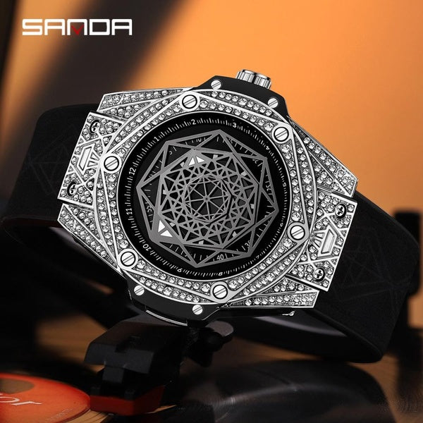 SANDA marque de luxe strass montres incrusté conception Quartz hommes montres étanche analogique personnalité montre à Quartz pour homme