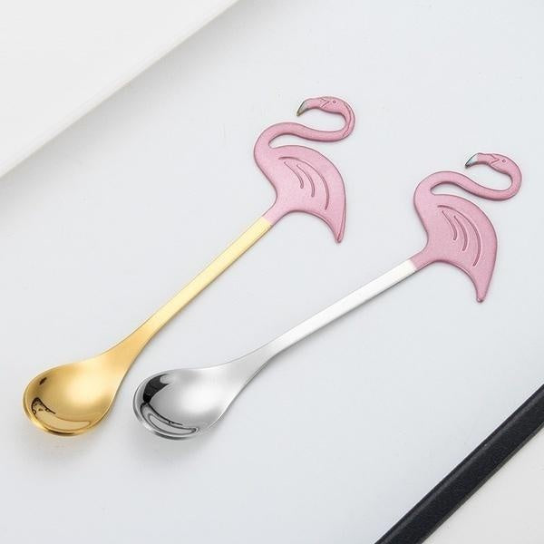 1pc Flamingos Spoon Stainless Steel Long Handle Spoons Flatware Coffee Cake Drinking Tools Kitchen Gadget Tableware