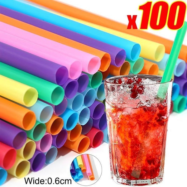 100pcs Color Plastic Disposable Large Straw Pearl Bubble Milk Tea Smoothie Drink Party Supplies Bar Accessories