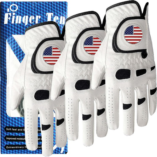 Golf Gloves Men Left Hand Right Handed Golfer 3 Pack with Ball Marker Soft Leather Weathersof Grip Mens Glove Size S M ML L XL